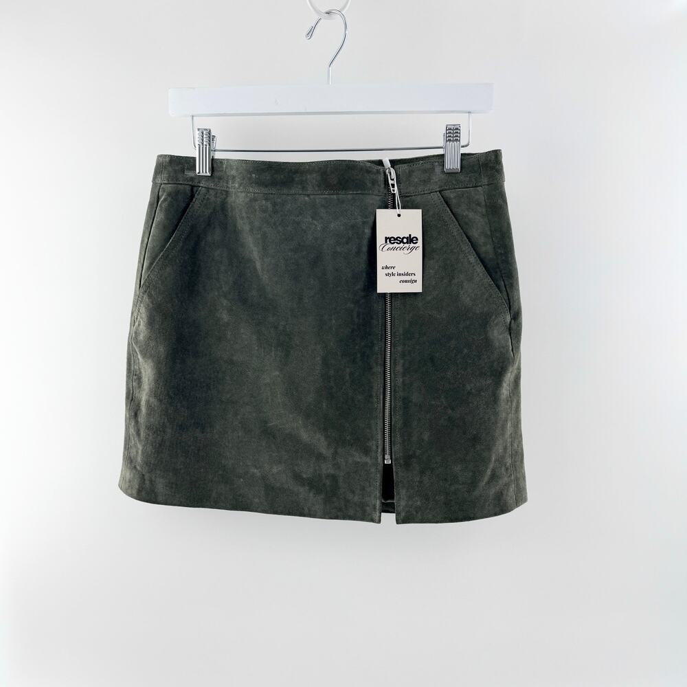 Blank NYC Suede High Rise A-Line Mini Skirt with Zipper Dark Green Womens 29 / 8
